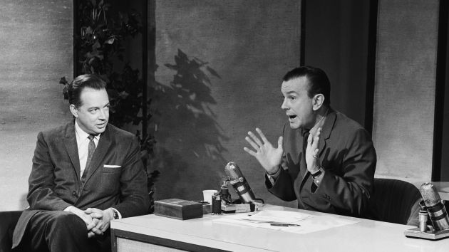 THE TONIGHT SHOW/THE JACK PAAR SHOW -- Pictured: (l-r) Announcer Hugh Downs, Host Jack Paar  (Photo by NBC/NBCU Photo Bank via Getty Images)