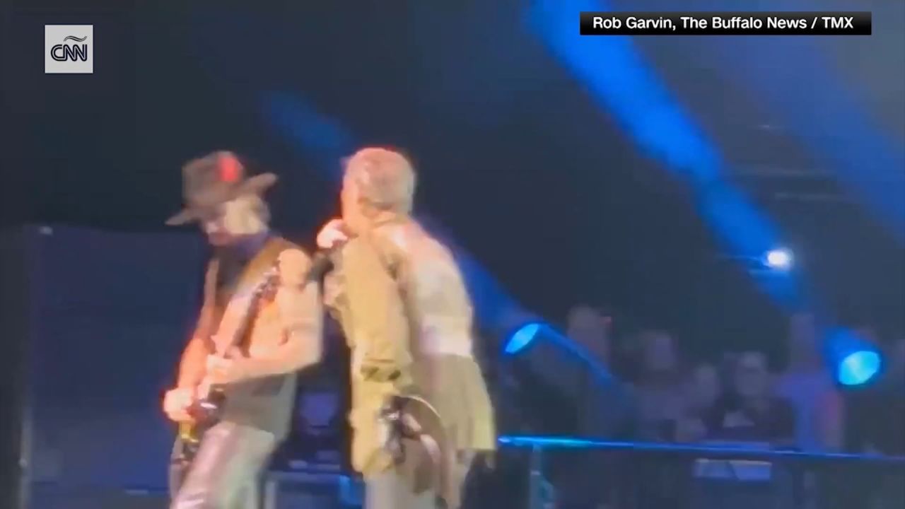 <p> Un vídeo publicado en las redes sociales muestra a Perry Farrell, vocalista de Jane's Addiction, enfrentándose al guitarrista Dave Navarro en mitad de una canción durante el concierto del viernes en Boston. La banda primero publicó una disculpa y después canceló todo el tour.</p>