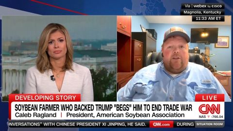 <p>Caleb Ragland, President of American Soybean Association and a soybean farmer himself, tells Pamela Brown that he believes President Trump loves farmers, but says, "We are dependent on trade... we do want to make sure that our voice is heard."</p><p><br /></p>