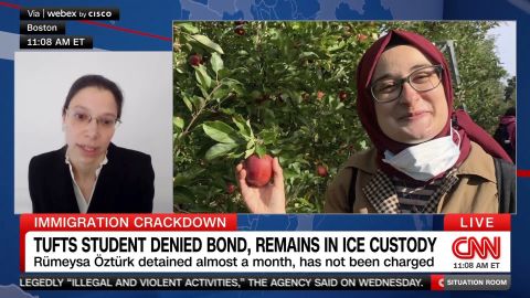 <p>ACLU lawyer Jessie Rossman told CNN's Pamela Brown that she believes an immigration judge denying bond to Tufts University student Rümeysa Öztürk is "a complete violation of due process and rule of law." Ozturk has been detained in Louisiana for three weeks for what her lawyers say is retaliation for an op-ed she co-wrote in the student newspaper.</p>
