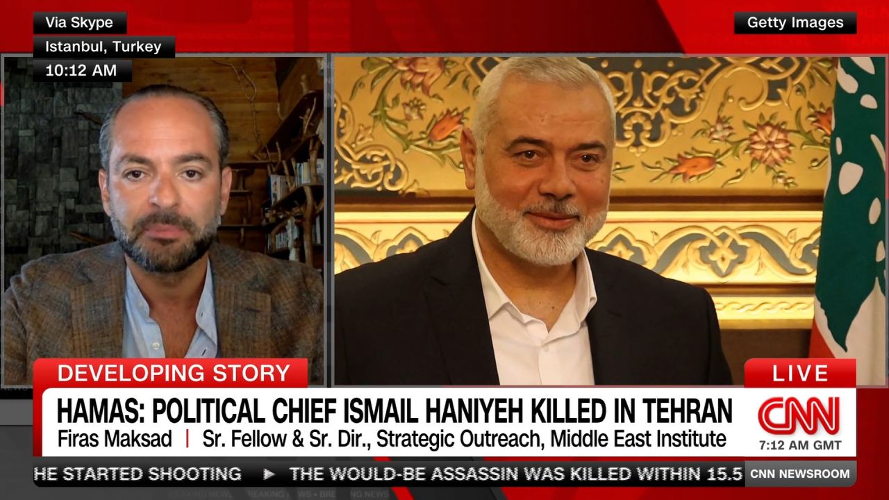 <p>Hamas says its political leader Ismail Haniyeh has been killed in Tehran. CNN's Becky Anderson discusses developments with Firas Maksad, Senior Fellow and Senior Director for Strategic Outreach at the Middle East Institute.</p>