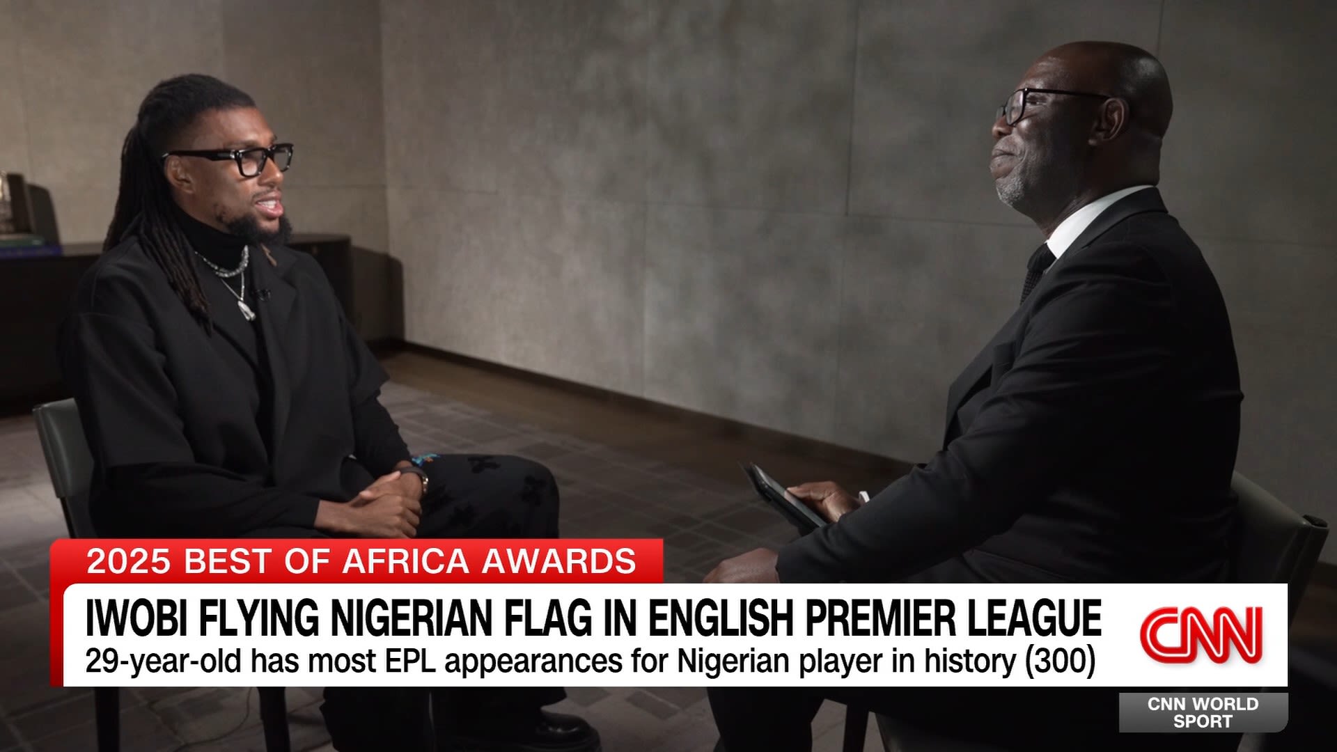 <p>It really has been a momentous last few days for the Nigerian football star Alex Iwobi. Last weekend, he made his 300th premier league appearance, becoming the first player from his country to reach that milestone. Off the pitch, Alex's causes have been recognized at the recent Best of Africa Awards in London. Iwobi telling CNN's Senior Sports Analyst Darren Lewis what it meant to recognized by his peers.</p>