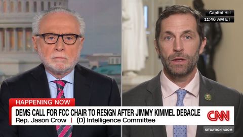 <p>Democratic Congressman Jason Crow reacts to ABC's decision to pull Jimmy Kimmel's show from the air and tells CNN's Wolf Blitzer that President Trump and other Republicans are using Charlie Kirk's murder to target their political opponents.</p>