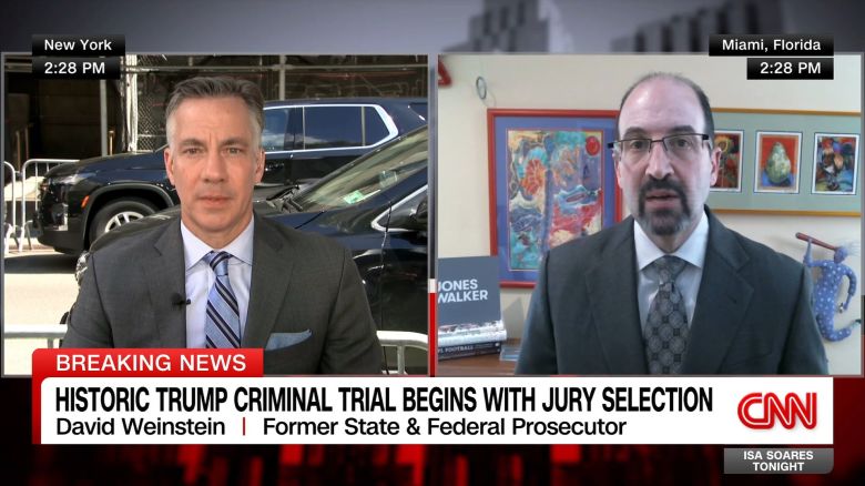 <p>Jim Sciutto speaks with former prosecutor David Weinstein as Donald Trump makes history as the first former U.S. president to face a criminal trial.</p>