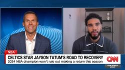 <p>Back in May, the Boston Celtics star was in tears as he was helped off the court after tearing his Achilles in Game 4 of the Eastern Conference Semifinals. He's been talking about his recovery with CNN Sports' Andy Scholes, and provided a bit of hope for Celtics fans. </p>