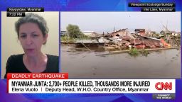 <p>The death toll from Myanmar's earthquake has surpassed 2,700, with thousands more injured or missing. Elena Vuolo, W.H.O. Deputy Head in Myanmar, describes the situation as “a crisis within a crisis,” emphasizing that aid is being allowed despite ongoing reports of restrictions.</p>