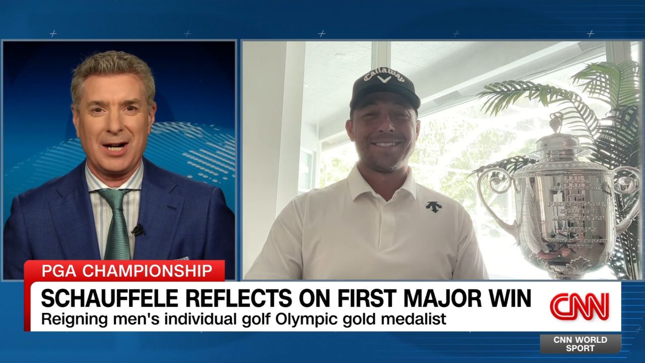 <p>Xander Schauffele speaks with CNN World Sport's Don Riddell following his PGA Championship victory at Valhalla. </p>
