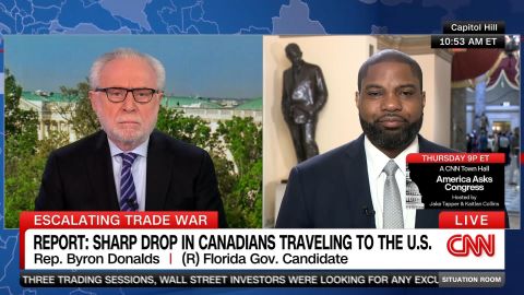 <p>Florida Republican Congressman Byron Donalds tells Wolf Blitzer that he is "not really concerned" about a possible dip in tourism from Canada to Florida because he believes it is "temporary" and that he's "quite sure that Canadians who frequent the Sunshine State every single year are going to be back."</p>
