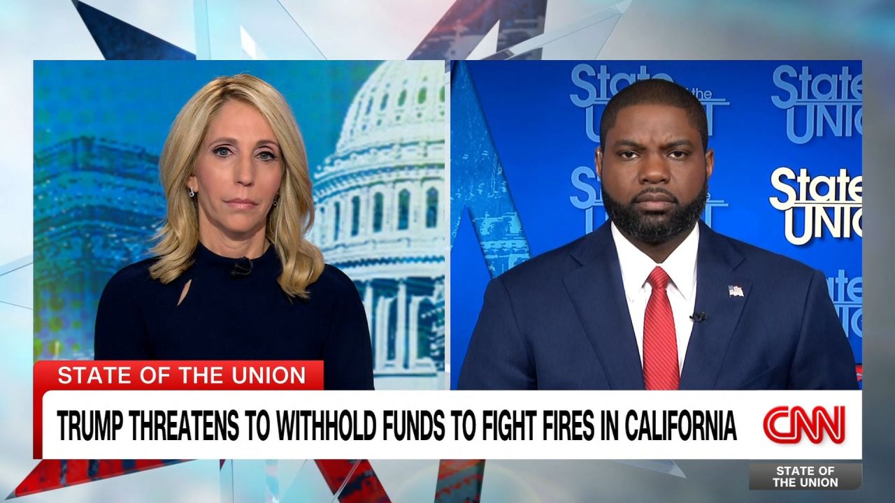 <p>Republican Rep. Byron Donalds of Florida declines to say that he’s comfortable with Donald Trump’s threat to withhold wildfire relief dollars from California over their environmental rules in an interview with CNN’s Dana Bash.</p>