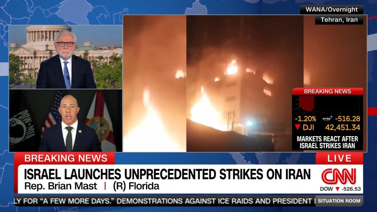 <p>Chair of the House Foreign Affairs Committee, Republican Rep. Brian Mast, talks with CNN's Wolf Blitzer about Israel's unprecedented preemptive strike against Iranian military and nuclear targets. </p>