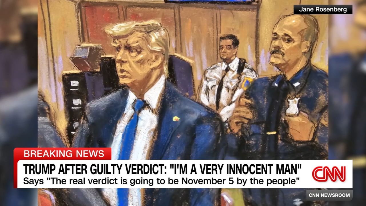 <p>A Manhattan jury found Donald Trump guilty of all 34 charges of falsifying business records Thursday, an unprecedented and historic verdict that makes Trump the first former president in American history to be convicted of a felony. CNN’s Julia Benbrook reports.</p><p>” class=”image__dam-img image__dam-img–loading” onload=”this.classList.remove(‘image__dam-img–loading’)” onerror=”imageLoadError(this)” height=”1080″ width=”1920″></picture></div></div></div></p></div></div><div class=