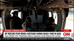 <p>Paula Hancocks reports on the Israeli military's release of footage of the raid that freed four Israeli hostages, and the subsequent influx of casualties in Gaza hospitals. Viewer discretion advised.</p>