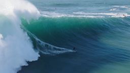 NAZARE, PORTUGAL - JANUARY 25: General view with people watching Laura Crane of Great Britian a wave during a surfing session at Praia do Norte on January 25, 2025 in Nazare, Portugal. (Photo by Stefan Matzke - sampics/Corbis via Getty Images)