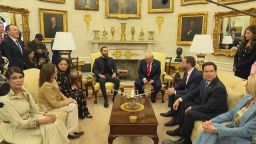 <p>President Trump meets with President Nayib Bukele of El Salvador at the White House on Monday</p>