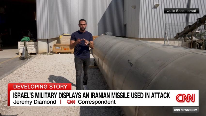 <p>CNN's Jeremy Diamond visits an Israeli military base to get an up-close look at what the IDF says is part of an Iranian missile used in its recent attack on Israel.</p>