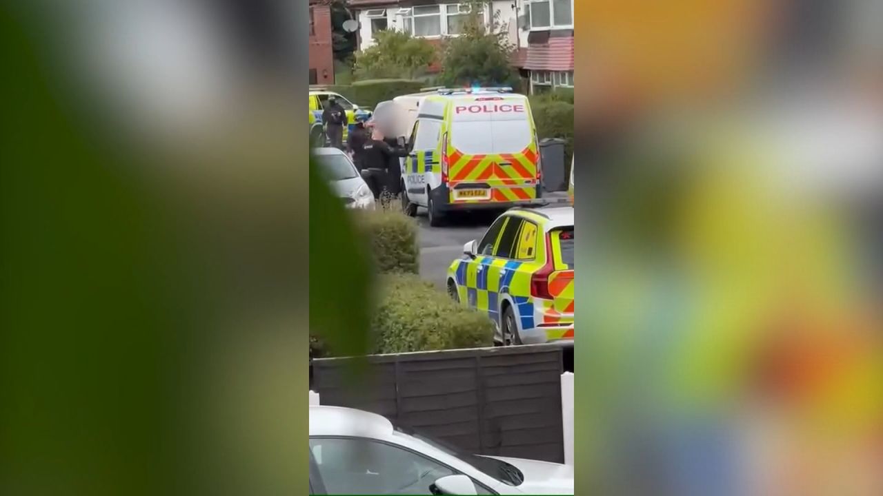 <p>Video obtained by CNN shows police arresting two men less than a quarter of a mile from a synagogue which was attacked in Manchester Thursday.</p>