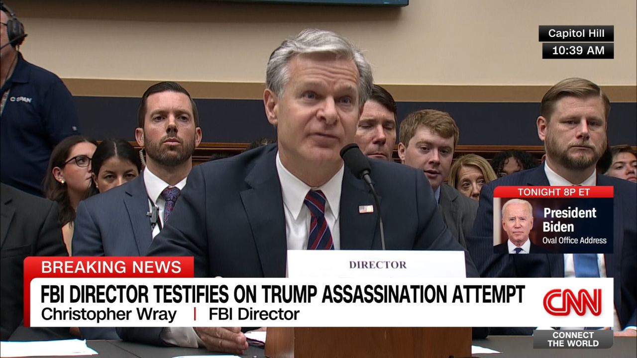 <p>FBI Director Christopher Wray provides testimony on various security threats, including detailed information about the recovered drone used by the shooter in the attempted assassination of former President Trump.</p>