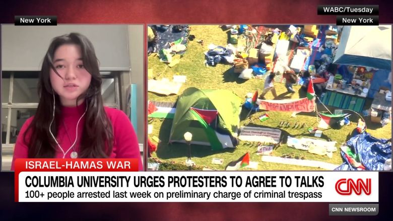 <p>Columbia University students continue their encampment and say they won't leave until demands are met. Sarah Huddleston, News Editor for the university paper, Columbia Daily Spectator, joins CNN's Nick Watt to discuss the situation.</p>