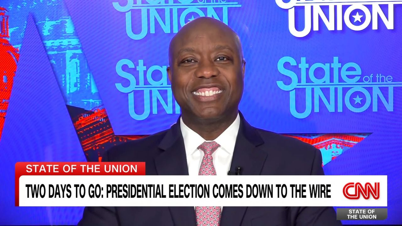 <p>Republican Sen. Tim Scott tells CNN’s Dana Bash "we will have a fair election" and predicts a "very, very good day for Donald Trump on Tuesday."</p>