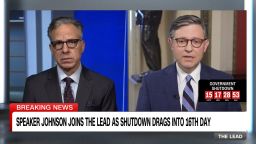 clipped thumbnail - mike-johnson-government-shutdown-federal-workers-gop-republicans-democrats-aoc-jake-tapper-lead - CNN ID 22036540 - 00:02:50;12