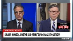 clipped thumbnail - mike-johnson-government-shutdown-federal-workers-gop-republicans-democrats-aoc-jake-tapper-lead - CNN ID 22036540 - 00:02:50;12