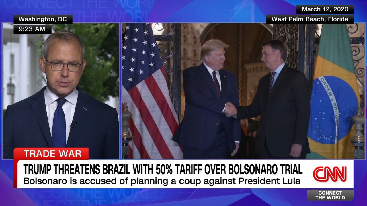 <p>President Donald Trump wants to pressure Brazil into stopping the trial of its former president Jair Bolsonaro, by threatening the country with 50% tariffs on imports. Jeff Zeleny analyses the impact on both nations. </p>