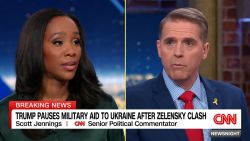 <p>President Donald Trump is pausing military aid to Ukraine after his Oval Office clash with Ukrainian President Volodymyr Zelensky. Former Pentagon official Alex Plistas says the spat is giving Russia's Vladimir Putin an opportunity. Scott Jennings says Zelensky is listening to the wrong people about how to negotiate with Trump.</p>