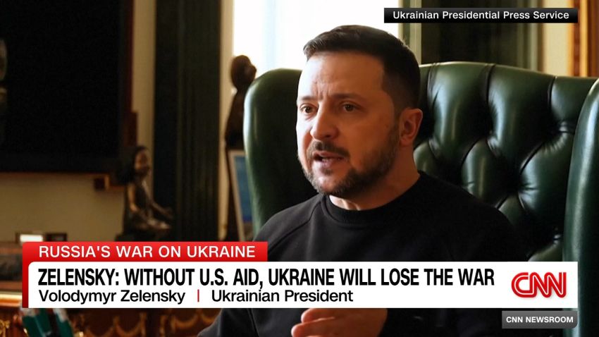 <p>In his starkest warning yet about the outcome of Ukraine's war with Russia, Ukrainian President Volodymyr Zelensky says his country will lose if the United States doesn't supply more military aid.</p>