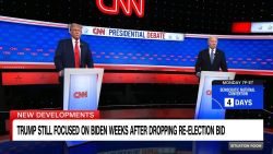 <p>Even though Kamala Harris is now his opponent, Donald Trump often talks about Joe Biden as if that's who he's running against.</p>