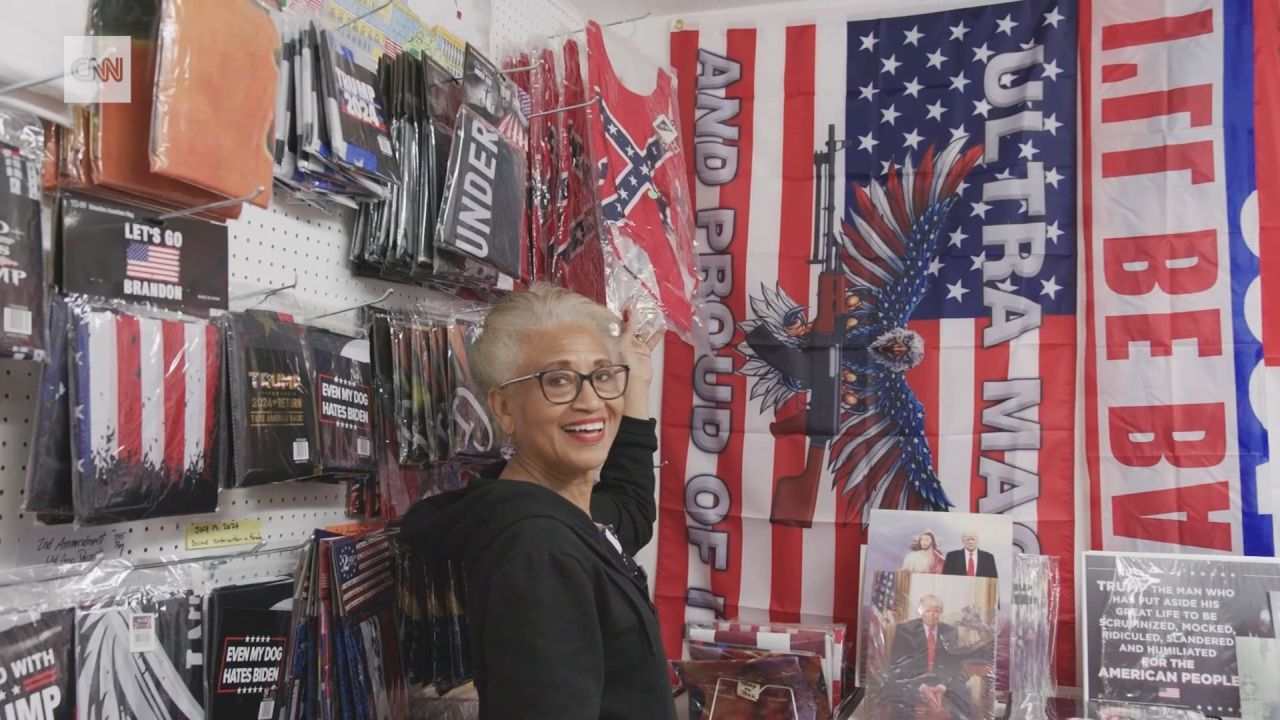 <p>Jo Anne Price, a Black woman, sells Confederate flag swimsuits along with pro-Trump merchandise in Virginia. She and her customers say race does not matter in the Presidential contest between Donald Trump and Kamala Harris. </p>