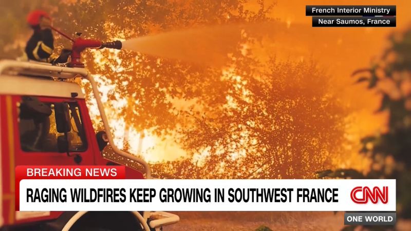 Wildfires burn across France and Spain amid heatwaves; over 250,000 evacuated in France as conditions worsen
