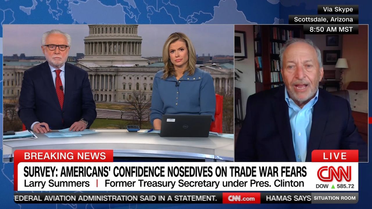 <p>Larry Summers, who served as Treasury secretary under former President Bill Clinton, joined "The Situation Room and Wolf Blitzer and Pamela Brown" and compared the U.S. economy to "being in the back of a car where the driver is weaving wildly." He also said the rising price of gold is "a sign of the amount of uncertainty" elsewhere.</p>