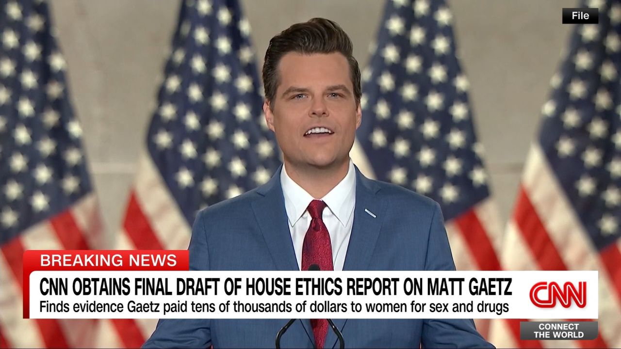 <p>The House Ethics Committee found evidence that former Rep. Matt Gaetz paid tens of thousands of dollars to women for sex or drugs on at least 20 occasions, including paying a 17-year-old girl for sex in 2017, according to a final draft of the panel’s report, obtained by CNN. Katelyn Polantz has more. </p><p><br /></p>