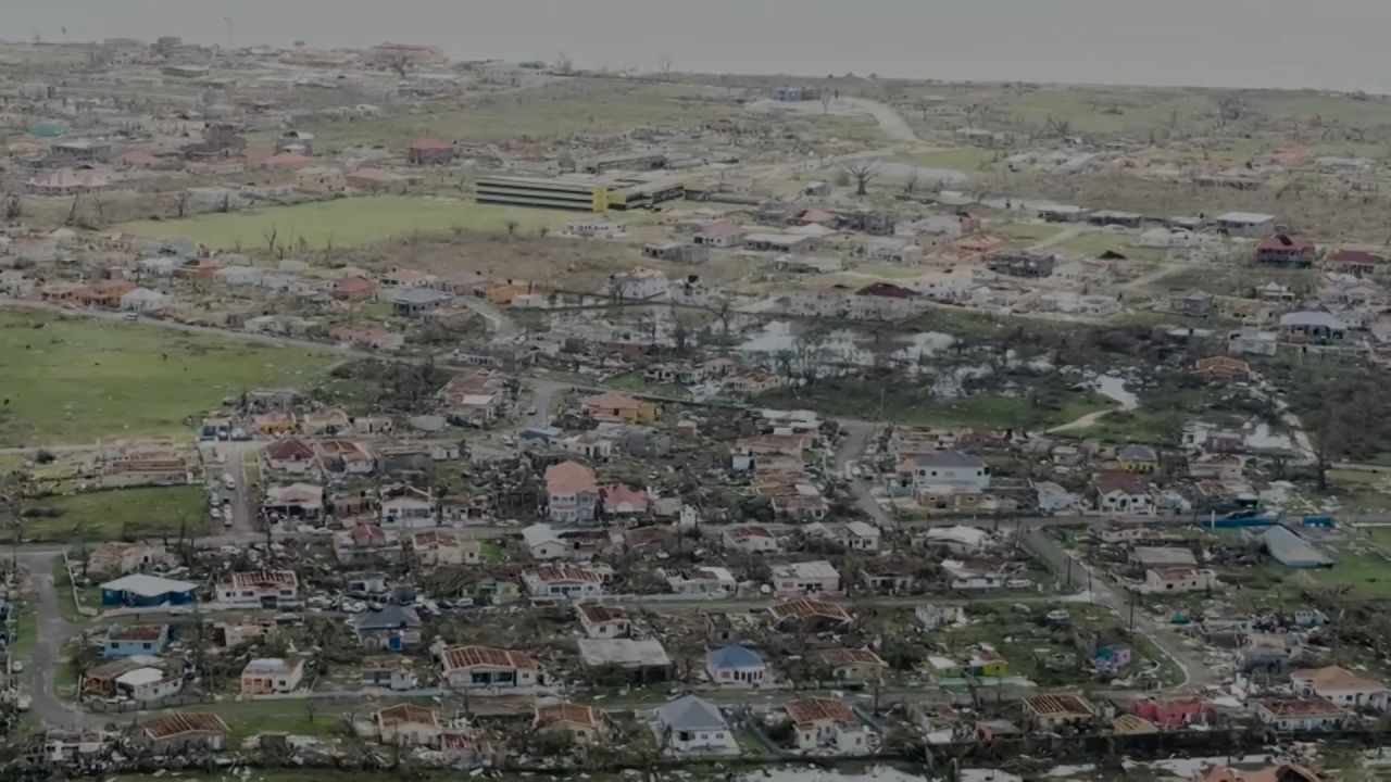 <p>An aerial view of St. Elizabeth Parish reveals damaged homes, torn-off roofs and debris littering an entire town. </p>