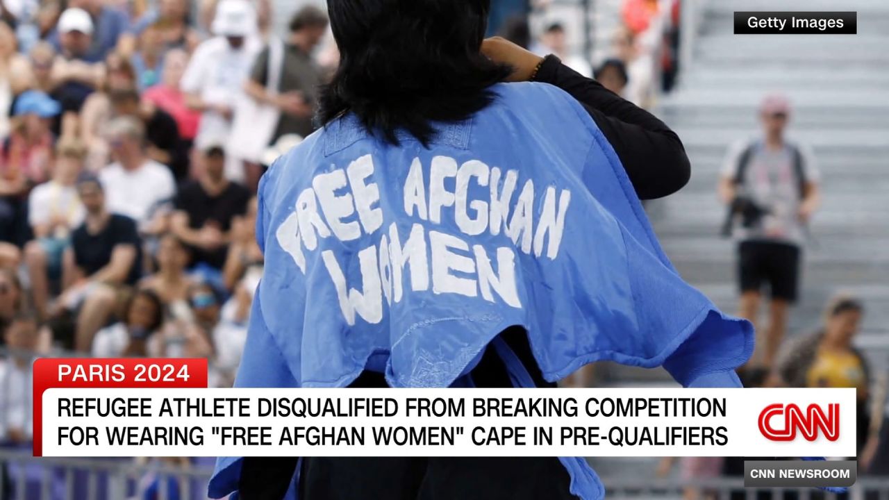 <p>Refugee Olympic athlete Manizha Talash was disqualified from the breaking competition for displaying the message "Free Afghan Women" on a cape.</p>