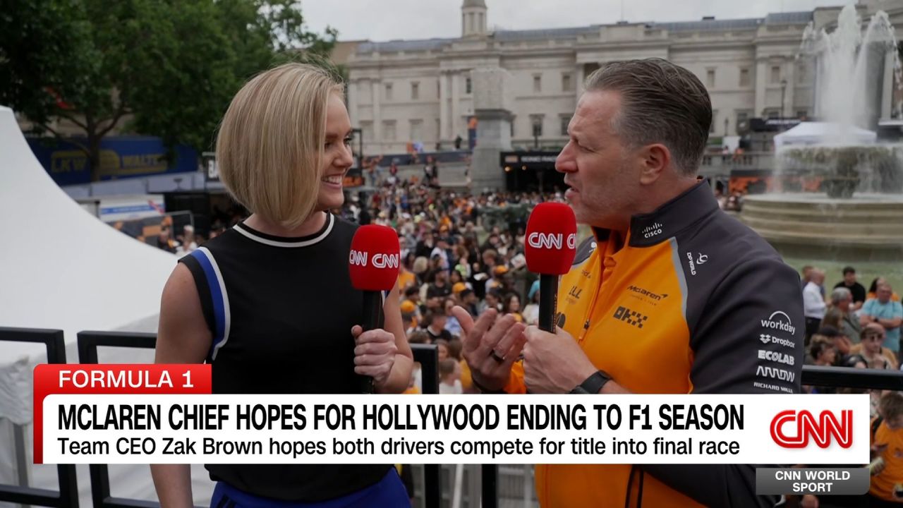 <p>McLaren Team Principal Zak Brown insists it's still a 5 horse race for the Formula One drivers championship - despite his drivers - Oscar Piastri and Lando Norris leading the way - with 8 out of 11 race wins so far this season. CNN World Sport's Amanda Davies caught up with him at a lively Trafalgar Square on Wednesday, as McLaren took over the center of London. </p>