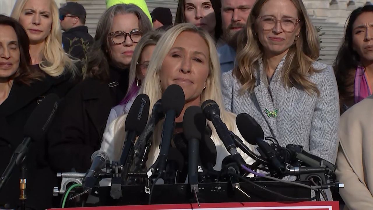 <p>While speaking at a press conference with survivors of convicted sex offender Jeffrey Epstein, Rep. Marjorie Taylor Greene (R-GA) criticized President Trump after he called her a "traitor" for supporting a bipartisan bill to compel the Justice Department to release all of its case files related to Epstein.</p>