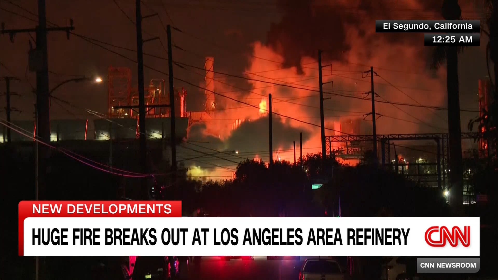 <p>A large fire has broken out at a Chevron refinery south of Los Angeles. CNN's Kim Brunhuber gives the latest report. </p>