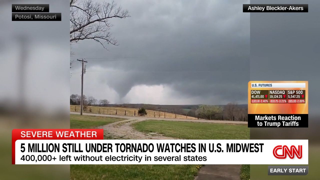 <p>At least 19 tornadoes were reported across parts of the U.S. on Wednesday as a severe weather system tore across a wide swath of the country, from Arkansas to Indiana.</p>