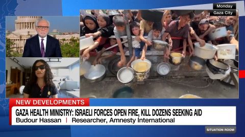 <p>Budour Hassan, a researcher with Amnesty International, talks with CNN's Wolf Blitzer about the ongoing hunger crisis in Gaza and explains why her organization is calling Israel's actions "genocide."</p>