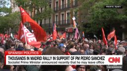 <p>Supporters of Spanish Prime Minister Pedro Sánchez rallied in the streets of Madrid Saturday in an effort to persuade him not to resign. The PM is expected to announce on Monday whether or not he will continue in his role. CNN's Pau Mosquera reports.</p>