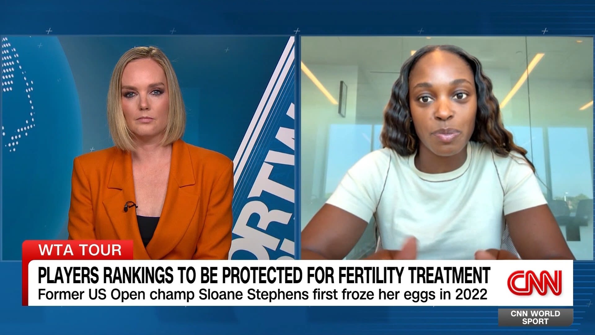 <p>American tennis player Sloane Stephens, the 2017 US Open champion, speaks with CNN Sports' Amanda Davies about freezing her eggs and new support from the WTA Tour for other players undergoing the same treatment.</p>