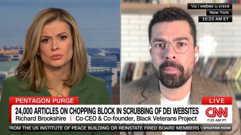 <p>Richard Brookshire, co-founder of the Black Veterans Project, told CNN's Pamela Brown that "a new Jim Crow is certainly within the realm of possibility," in light of the Pentagon purging more than 24,000 articles, including those honoring the contributions of people of color.</p>