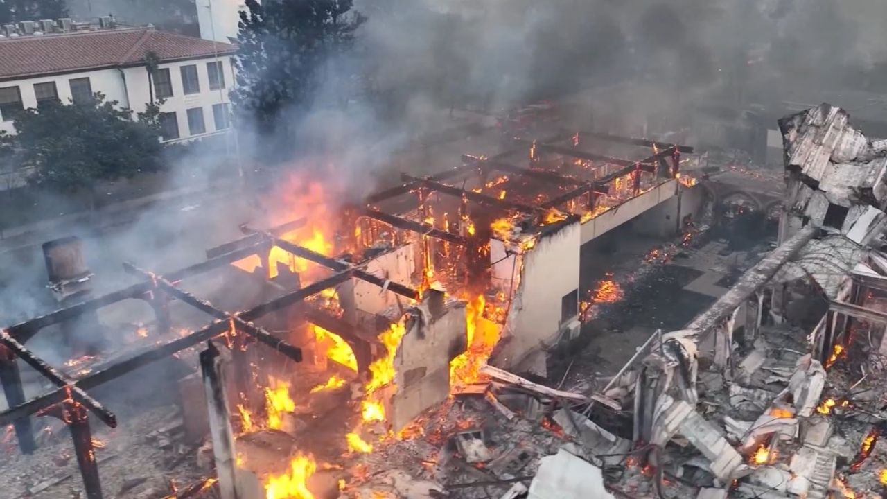<p>Drone video gives a snapshot of the the destruction wildfires have caused in the Los Angeles area.</p>