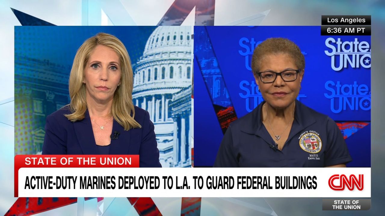 <p>Los Angeles Mayor Karen Bass joins CNN’s Dana Bash to discuss the massive "No Kings" protests in her city, as well as L.A.'s standoff with President Trump over immigration.</p>